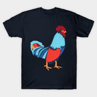 Chicken Blue Red Orange Gold Original Paper Art Hand Cut T-Shirt